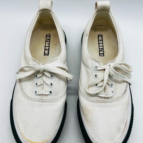 Celine Paris Classic White Canvas Sneakers with Hunter Green soles size 8 - Picture 10 of 15